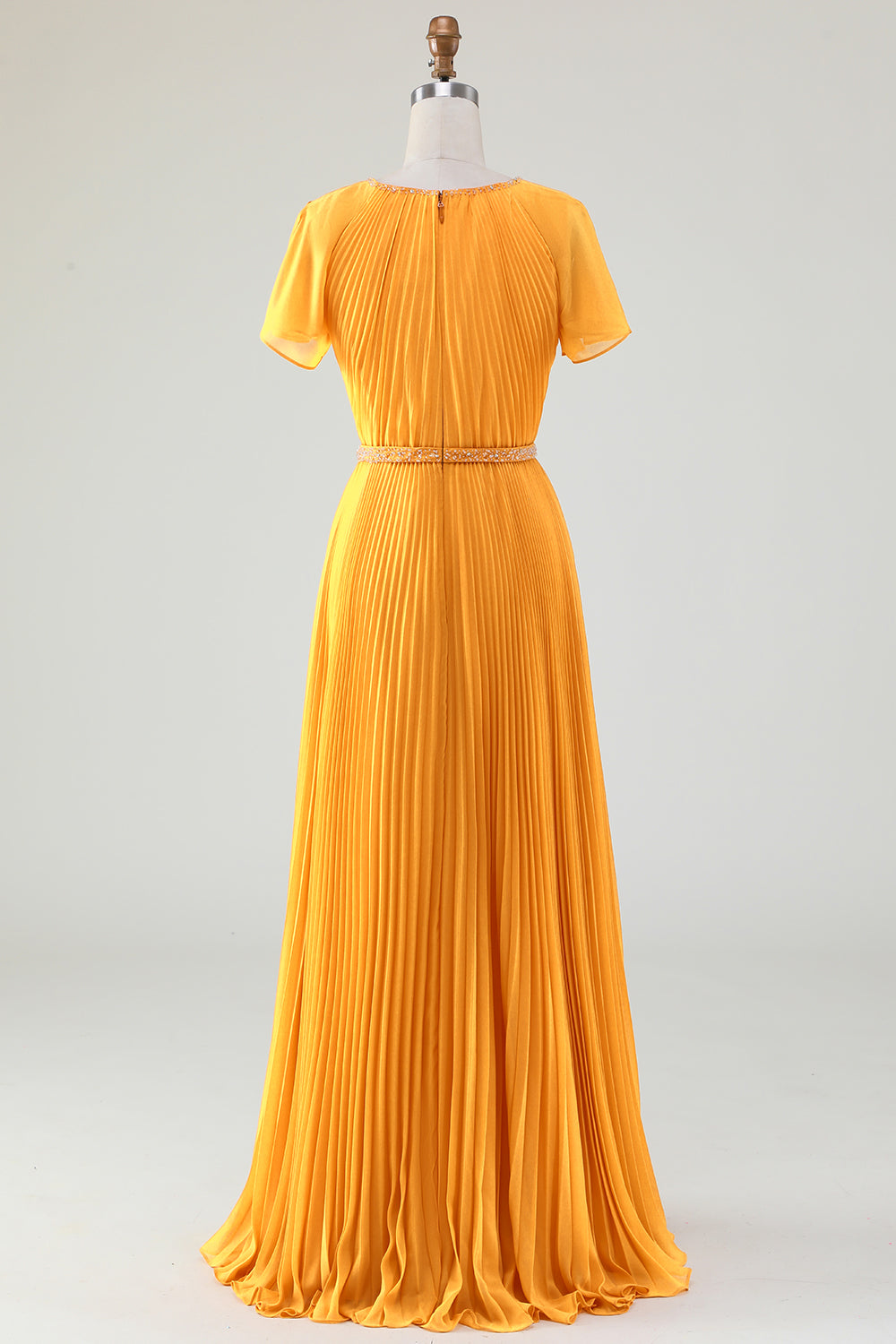 ZAPAKA Women Yellow Formal Dress A-Line Round Neck Pleated Mother of Bride Dress With Short Sleeves, Yellow / US8 ZAPAKA Women Yellow Formal Dress A-Line Round Neck Pleated Mother of Bride Dress With Short Sleeves, Yellow / US8