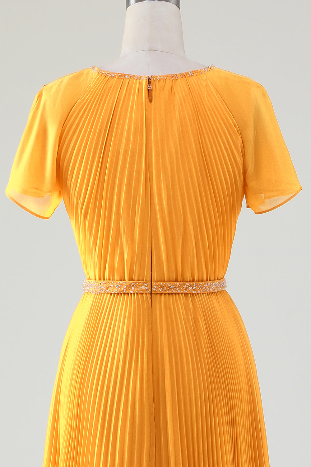 ZAPAKA Women Yellow Formal Dress A-Line Round Neck Pleated Mother of Bride Dress With Short Sleeves, Yellow / US8 ZAPAKA Women Yellow Formal Dress A-Line Round Neck Pleated Mother of Bride Dress With Short Sleeves, Yellow / US8