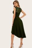 High Low Jewel Army Green Lace Dress