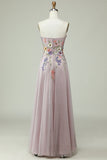 Strapless A Line Prom Dress with 3D Flowers