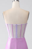 Lilac Mermaid Strapless Corset Prom Dress with Slit