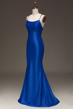 Simple Royal Blue Satin Mermaid Long Prom Dress