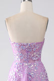 Purple A-Line Strapless Corset Prom Dress with Appliques
