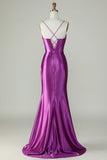 Dark Purple Spaghetti Straps Mermaid Long Prom Dress With Slit