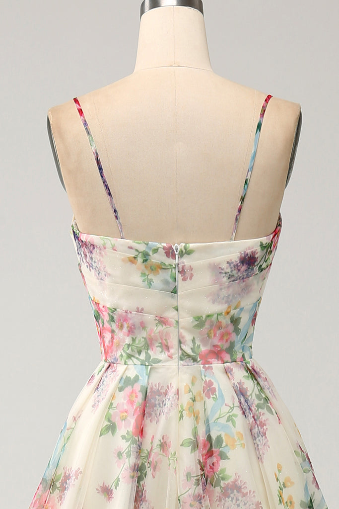 Beautiful You Ivory Checker & Floral Print Ribbon Tie Sleeveless Dress main image 1