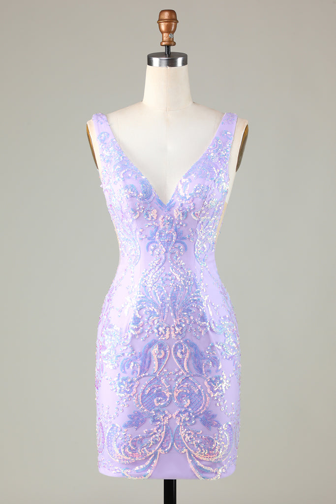 Cute Strapless Lavender Sequins Tight Homecoming Dresses VK081611 main image 1