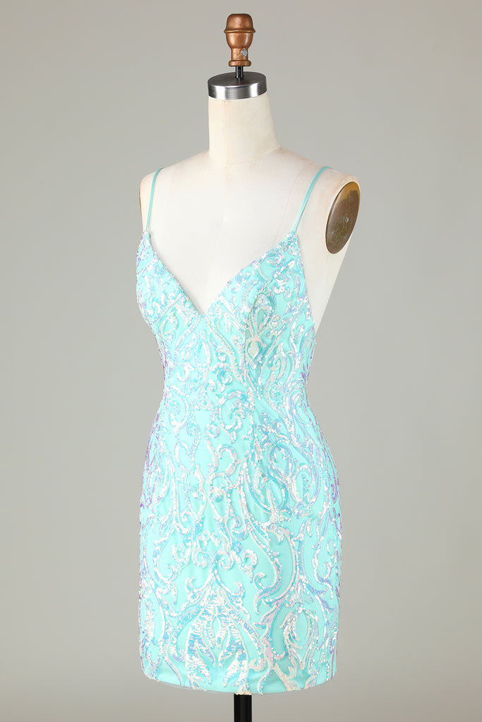 Green Spaghetti Straps Mini Homecoming Dress Green Party Dress Y2488 main image 1