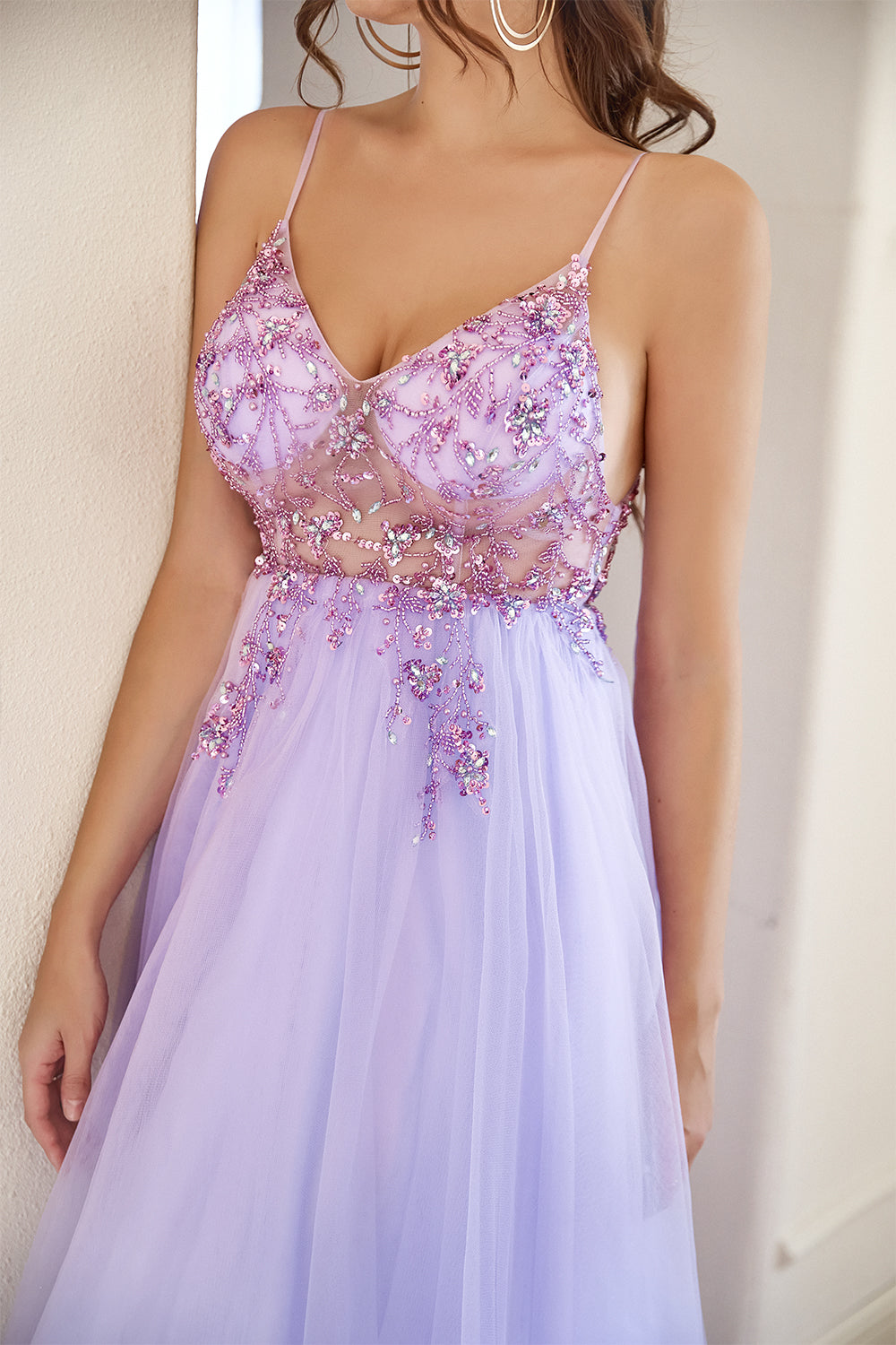 Purple Beading Tulle Prom Dress