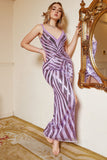 Sheath Spaghetti Straps Purple Sequins Plus Size Prom Dress with Split Front