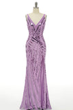 Sparkly Purple Sequins Backless Long Prom Dress