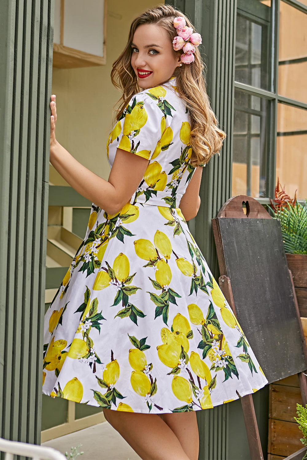 Vintage Lemon Print 1950s Swing Dress