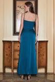 Spaghetti Straps Blue Simple Prom Dress with Ruffles