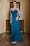Spaghetti Straps Blue Simple Prom Dress with Ruffles