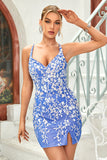 Blue Bodycon Homecoming Dress with Appliques