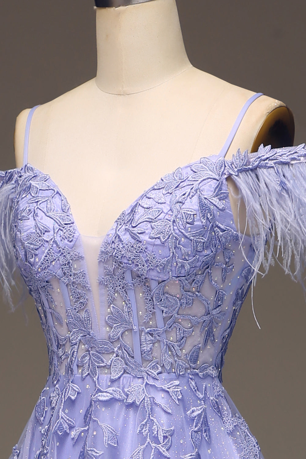 A-Line Cold Shoulder Lilac Corset Prom Dress with Appliques