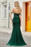 Dark Green Mermaid Off The Shoulder Prom Dress with Ruffles