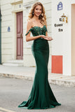 Dark Green Mermaid Off The Shoulder Prom Dress with Ruffles