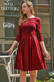 Red Tulle Off Shoulder Tea Length Prom Dresses, Red Homecoming