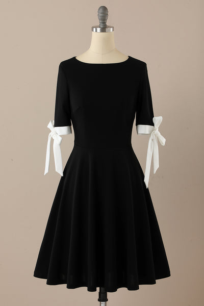ZAPAKA Women Vintage Dress Black Retro Style Short Sleeves 1950s Swing ...