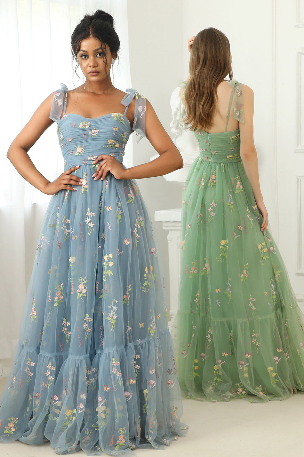 Zapaka Women Grey Blue Long Homecoming Dress A-Line Sleeveless Prom Dresses With Embroidery Zapaka Women Grey Blue Long Homecoming Dress A-Line Sleeveless Prom Dresses With Embroidery