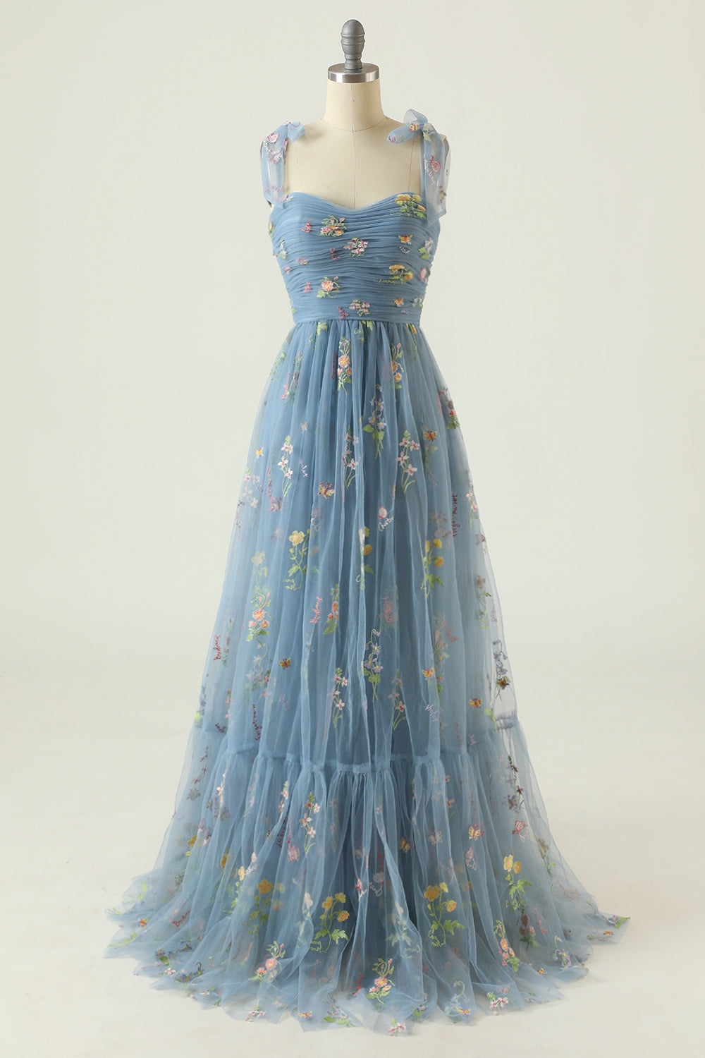 Zapaka Women Grey Blue Prom Dress A-Line Sleeveless Long Homecoming Dress With Embroidery, GreyBlue / US18W Zapaka Women Grey Blue Prom Dress A-Line Sleeveless Long Homecoming Dress With Embroidery, GreyBlue / US18W