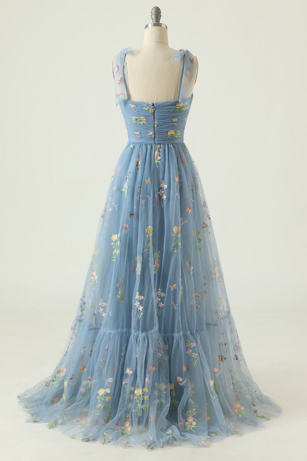 Zapaka Women Grey Blue Prom Dress A-Line Sleeveless Long Homecoming Dress With Embroidery, GreyBlue / US18W Zapaka Women Grey Blue Prom Dress A-Line Sleeveless Long Homecoming Dress With Embroidery, GreyBlue / US18W