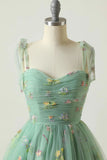 Green Short A-Line Homecoming Dress With Embroidery