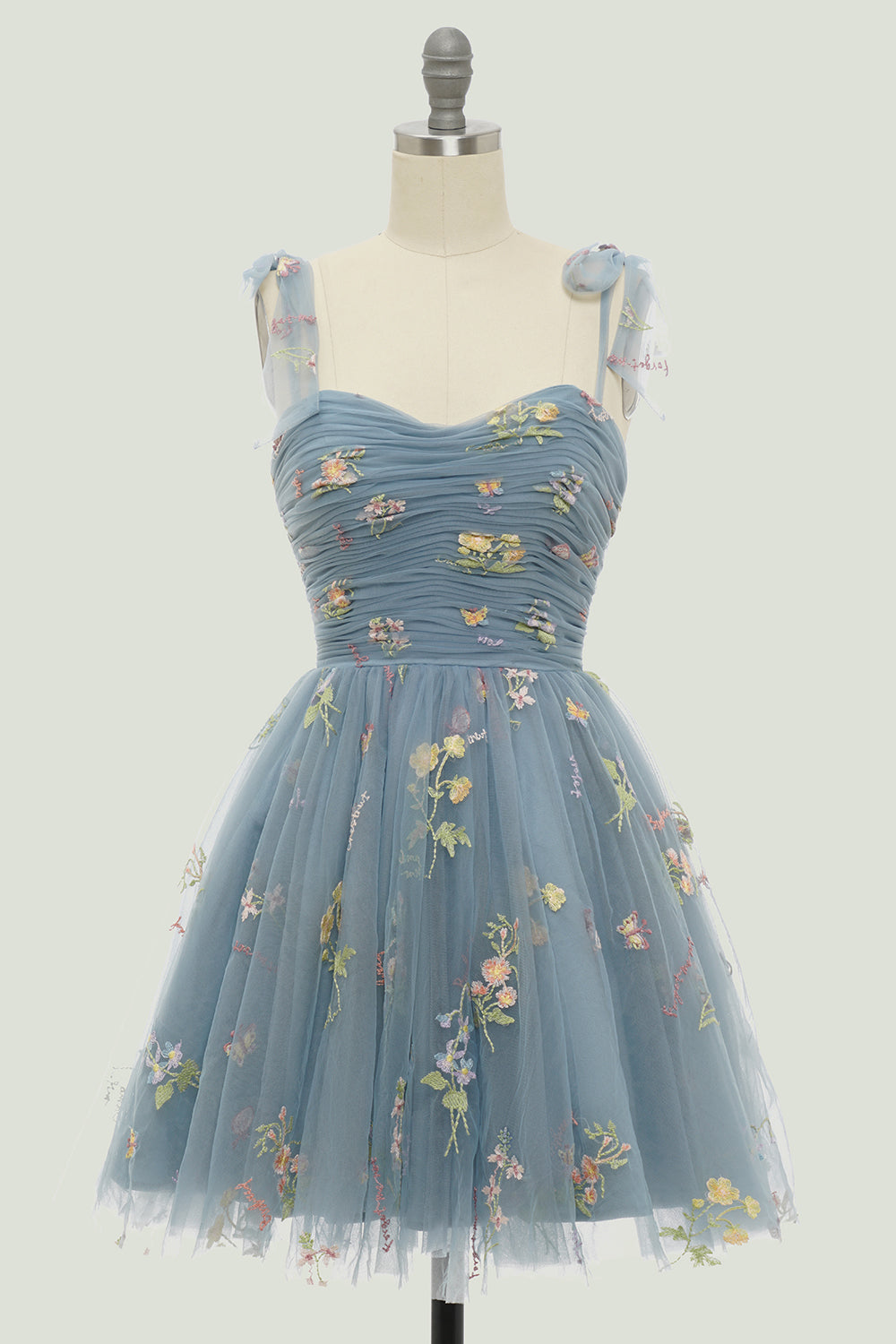 Grey Blue Short A-Line Homecoming Dress With Embroidery