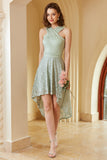 High Low Mint Prom Dress with Lace