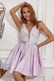 Purple Beading Satin Homecoming Dress with Appliques