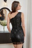 One Shoulder Sequin Little Black Homecoming Dress