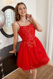 Red A-line Cute Homecoming Dress with Appliques