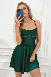 Dark Green Spaghetti Straps A-Line Homecoming Dress