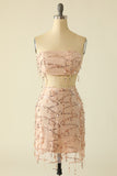 Two Piece Sequins Strapless Pink Homecoming Dress