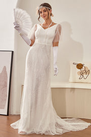 Mermaid White V-Neck Wedding Dress