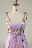 A Line Spaghetti Straps Purple Prom Dress With 3D Flowers
