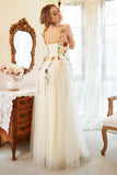 Elegant A Line Champagne Plus Size Prom Dress with Appliques