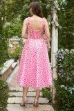 Pink Tulle A-line Midi Prom Dress with Hearts