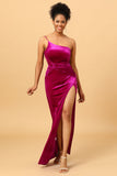 One Shoulder Velvet Prom Dress with Slit