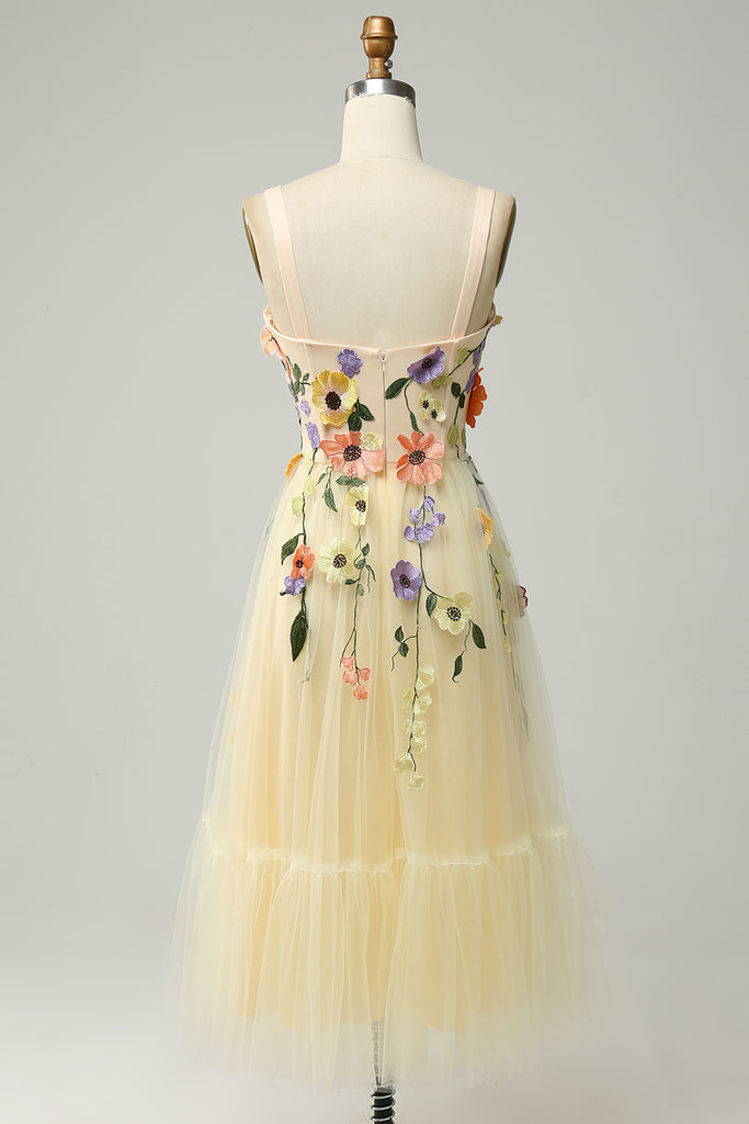 A Line Spaghetti Straps Champagne Short Cocktail Dress with Appliques