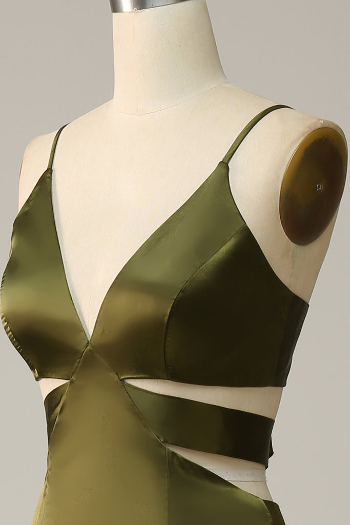 Spaghetti Strap Dress with Slit for Bridesmaid Orange