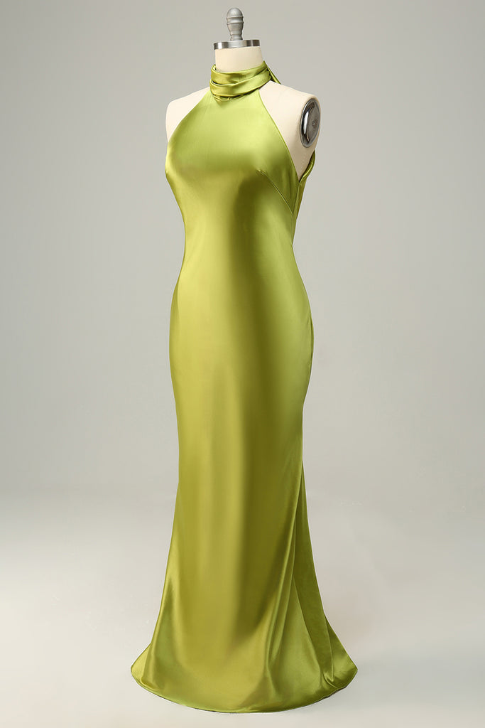 Lemon Green Mermaid Strapless Long Bridesmaid Dress