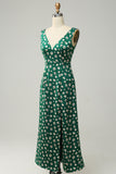 Sheath V Neck Green Formal Dress with Slit