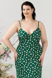 Green Floral Print Summer Plus Size Bridesmaid Dress