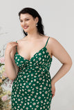 Green Floral Print Summer Plus Size Bridesmaid Dress