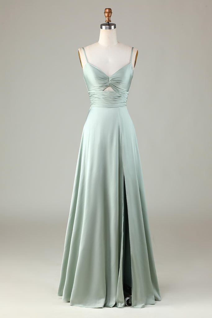 Spaghetti Strap Dress with Slit for Bridesmaid Terracotta