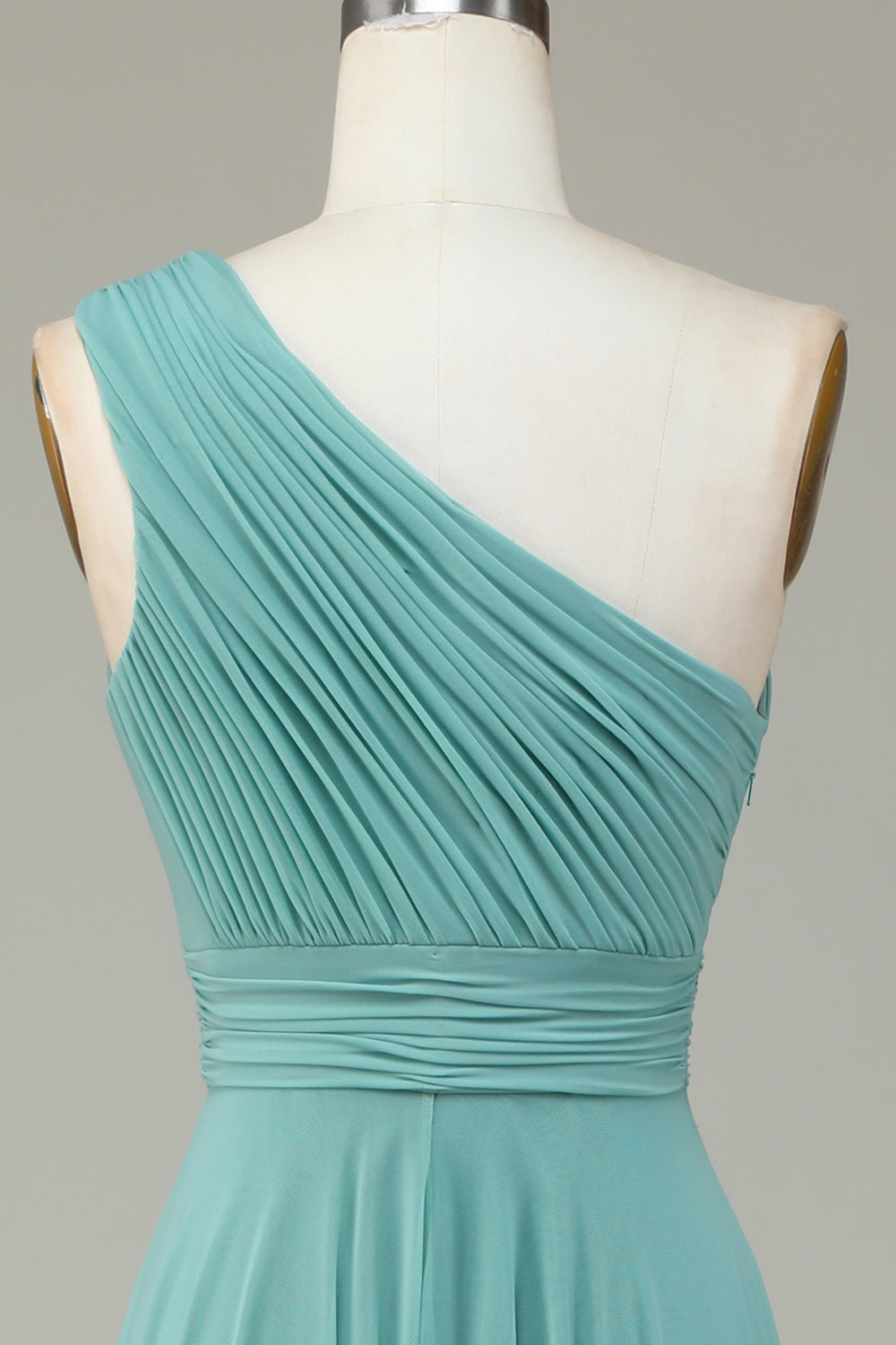 A-Line One Shoulder Sea Glass Long Bridesmaid Dress