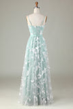 Tulle Spaghetti Straps Matcha Bridesmaid Dress with Appliques