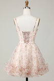 Champagne A-Line Corset Floral Short Homecoming Dress
