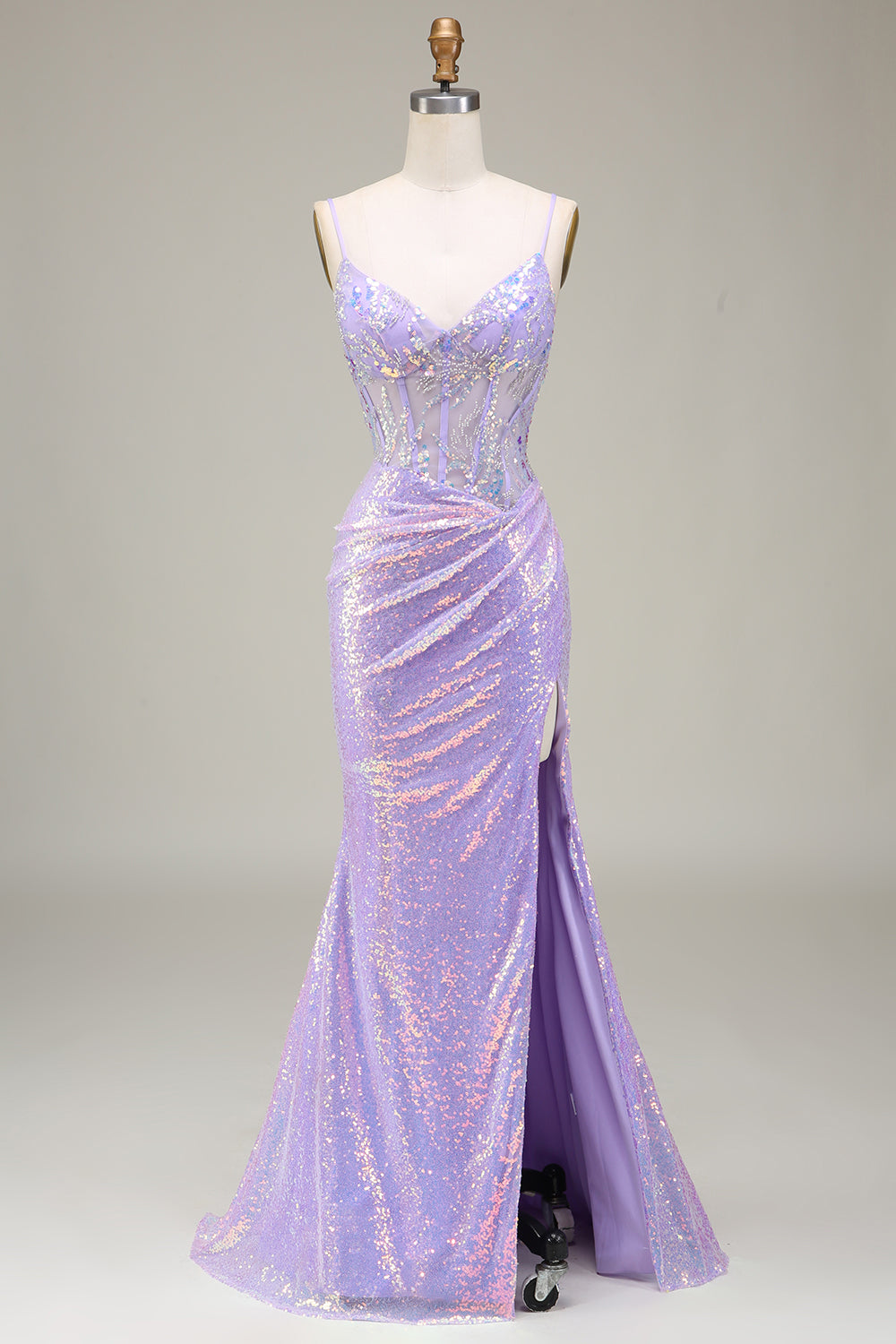 Zapaka Women Sparkly Blue Corset Long Prom Dress with Slit